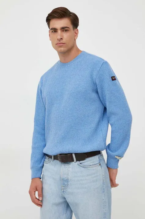 Paul&Shark sweter wełniany męski kolor niebieski ciepły