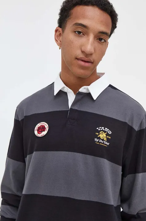 Bavlnené tričko s dlhým rukávom Vans čierna farba, vzorovaný
