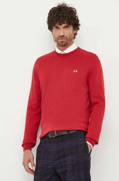 La Martina sweter z domieszką wełny męski kolor czerwony lekki