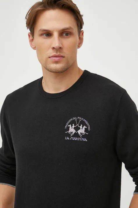 La Martina sweter z domieszką wełny męski kolor czarny lekki