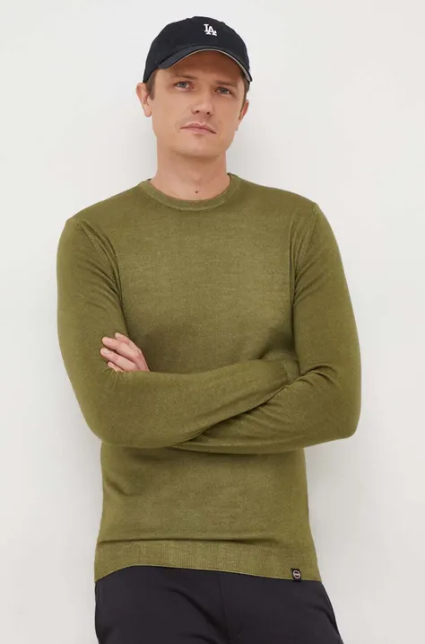Vlnený sveter Colmar pánsky, zelená farba, tenký