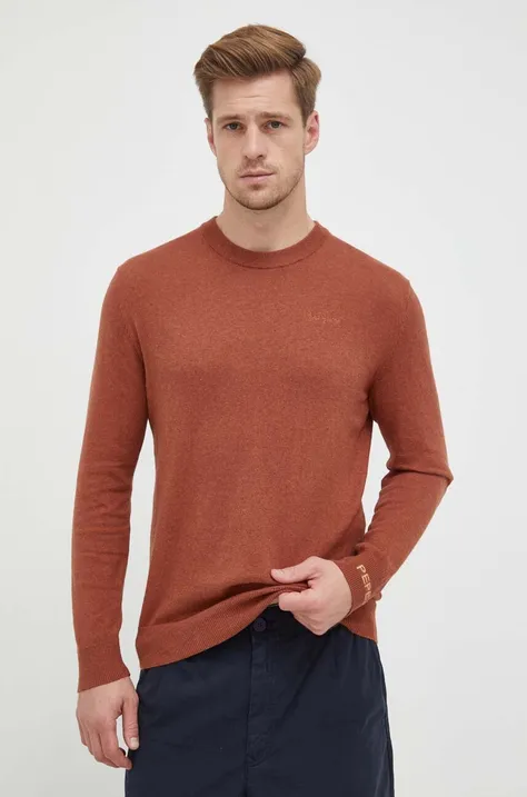Pepe Jeans sweter z domieszką wełny Andre męski kolor brązowy lekki