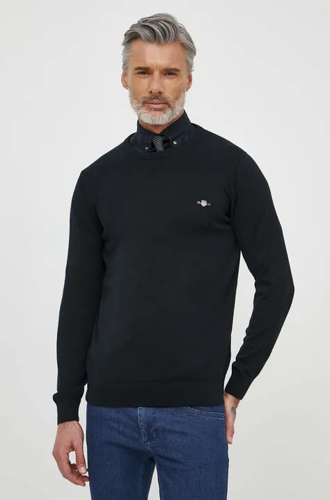 Bombažen pulover Gant črna barva