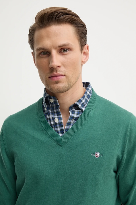 Gant sweter bawełniany kolor zielony lekki 8030562