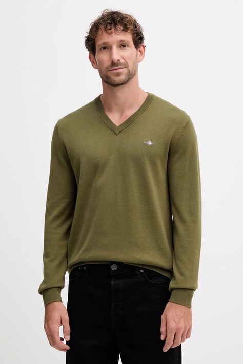 Gant sweter bawełniany kolor zielony lekki 8030562