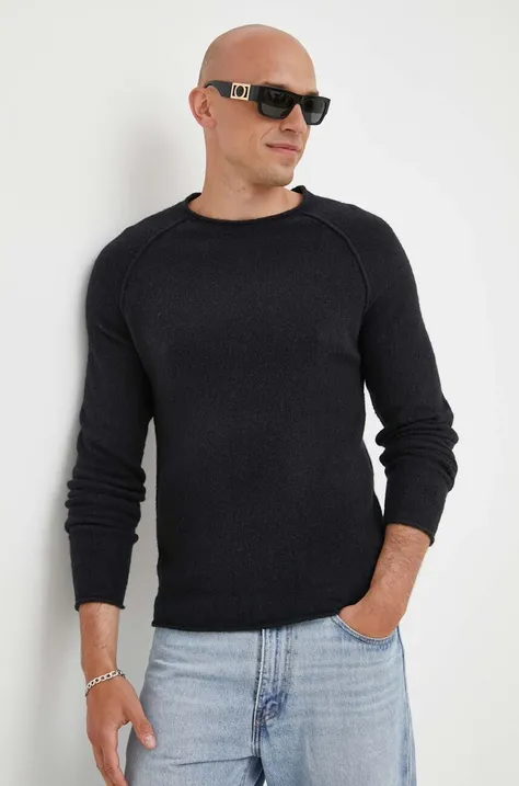American Vintage sweter z domieszką wełny męski kolor czarny lekki