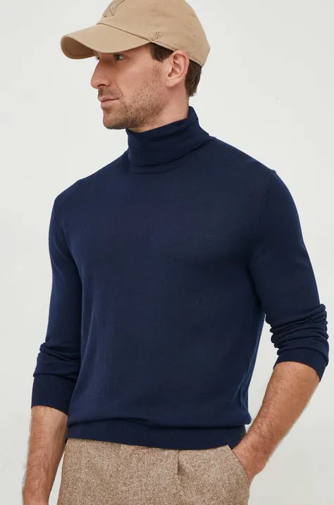 Шерстяной свитер United Colors of Benetton мужской цвет синий лёгкий с гольфом