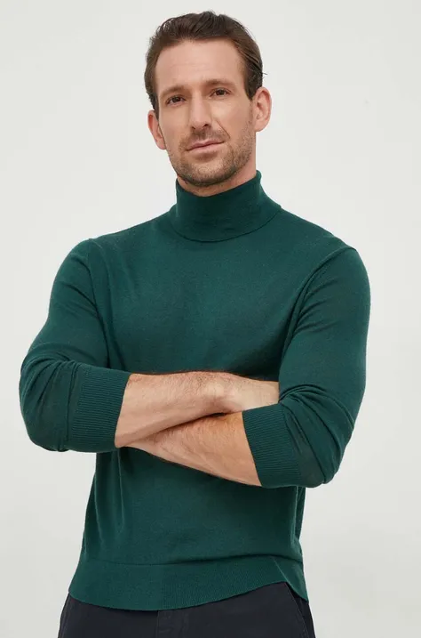 Μάλλινο πουλόβερ United Colors of Benetton ανδρικά, χρώμα: πράσινο