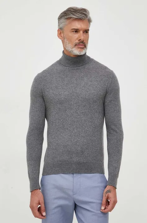 Кашемировый свитер United Colors of Benetton цвет серый лёгкий с гольфом