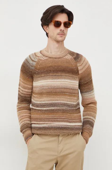 Шерстяной свитер United Colors of Benetton мужской цвет коричневый