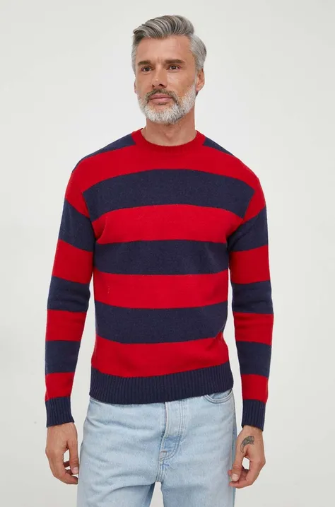 United Colors of Benetton sweter wełniany męski kolor czerwony lekki