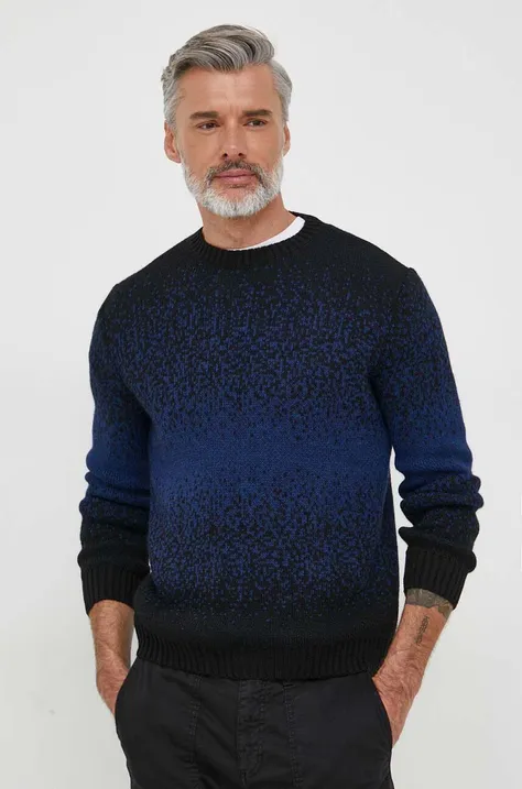 Pulover s dodatkom vune Sisley za muškarce, boja: tamno plava