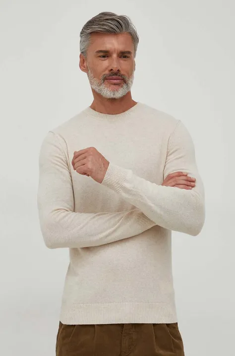Sisley sweter z domieszką wełny męski kolor beżowy lekki
