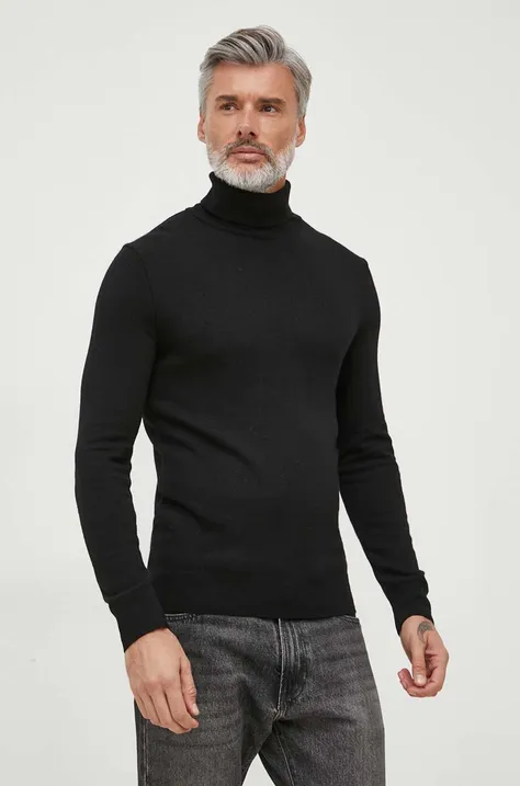 Sisley sweter z domieszką wełny męski kolor czarny lekki z golferm