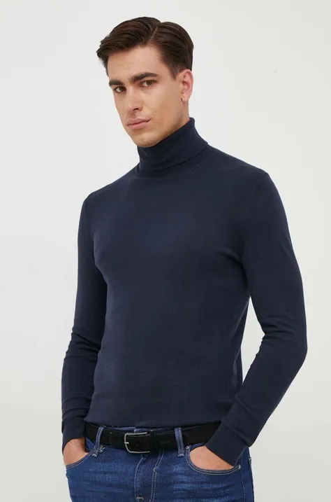 Пуловер Sisley мъжки в тъмносиньо от лека материя с поло