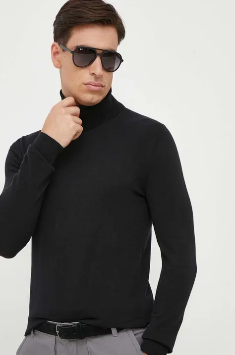 Sisley sweter męski kolor czarny lekki z golferm