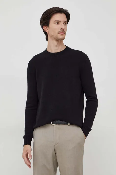 Vlnený sveter Sisley pánsky, čierna farba, tenký