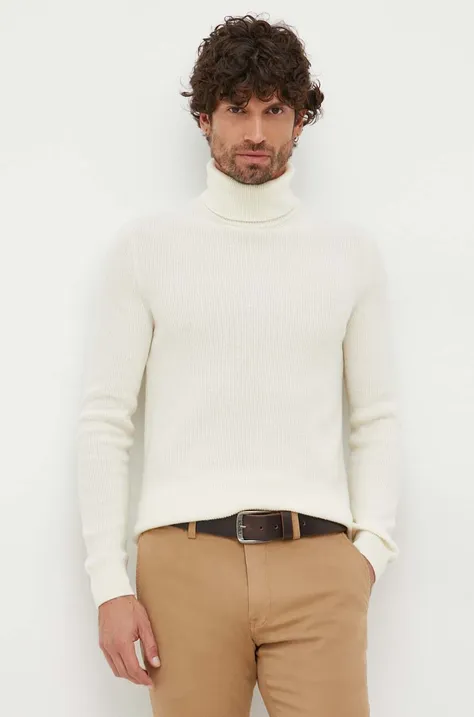 Sisley sweter wełniany męski kolor beżowy