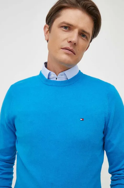 Tommy Hilfiger sweter z domieszką kaszmiru kolor niebieski lekki