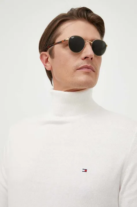 Пуловер с кашмир Tommy Hilfiger в бяло от лека материя с поло