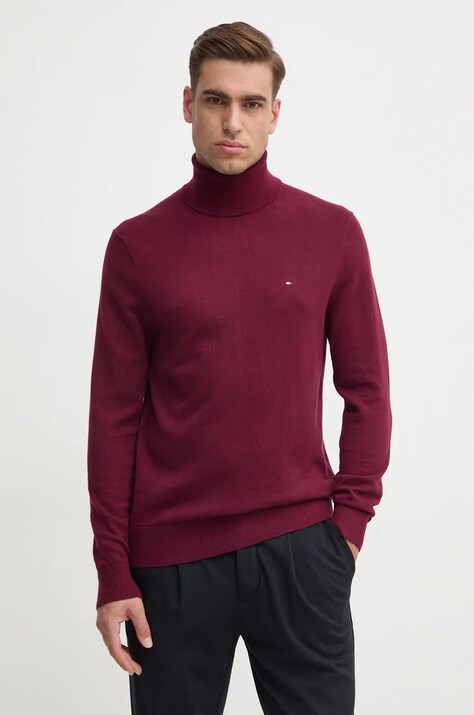 Tommy Hilfiger pulover din amestec de casmir culoarea bordo, light, cu guler