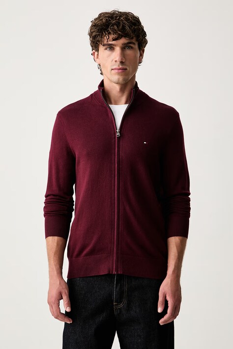 Tommy Hilfiger sweter rozpinany męski z bawełną bordowy MW0MW28050