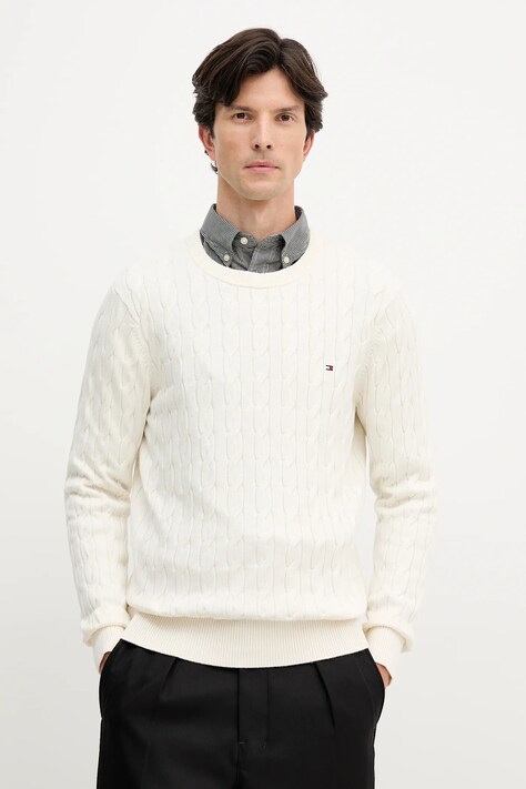 Tommy Hilfiger sweter bawełniany kolor beżowy lekki MW0MW33132