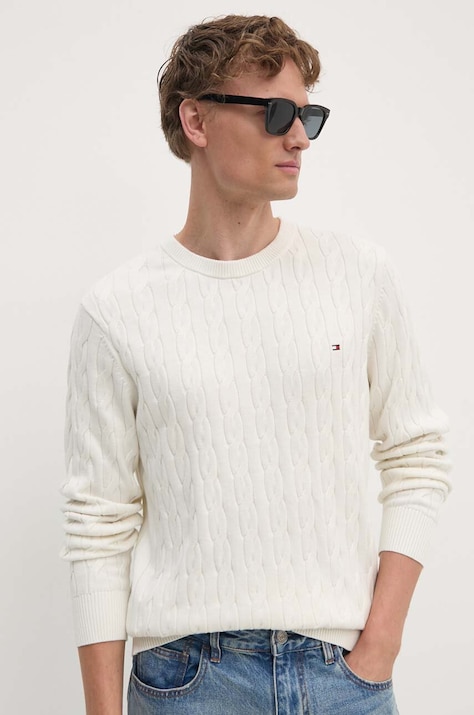 Tommy Hilfiger pulover de bumbac culoarea bej, light
