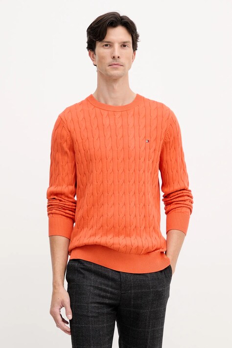 Tommy Hilfiger sweter bawełniany kolor pomarańczowy lekki MW0MW33132