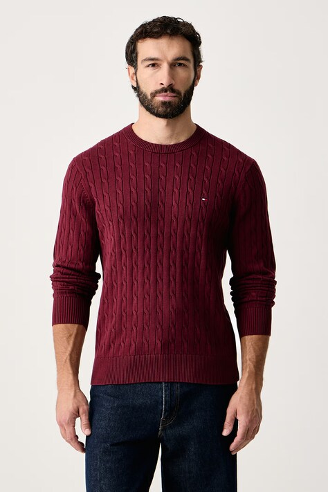 Tommy Hilfiger Sweter męski bawełniany bordowy MW0MW33132