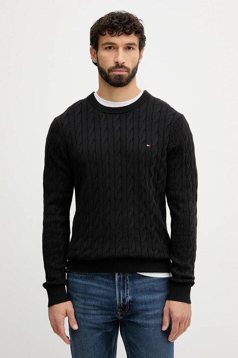 Tommy Hilfiger sweter bawełniany kolor czarny lekki MW0MW33132