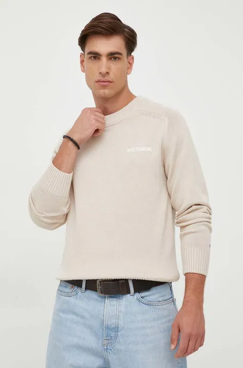 Бавовняний светр Tommy Hilfiger колір бежевий