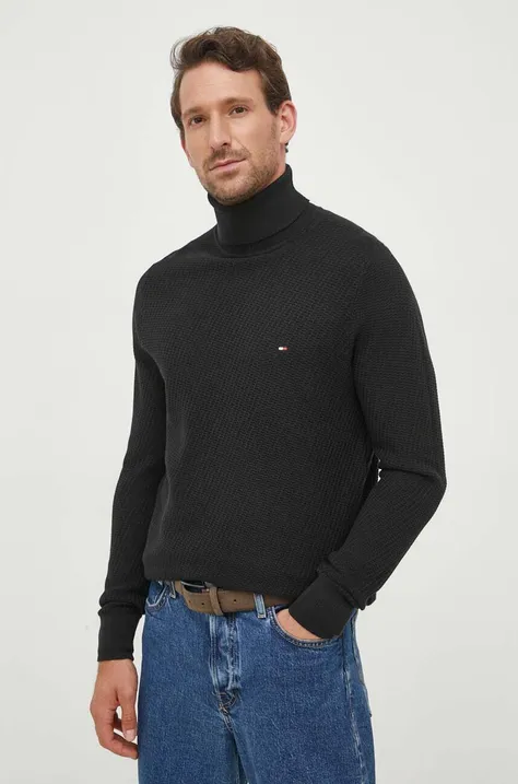Tommy Hilfiger sweter bawełniany kolor czarny z golferm