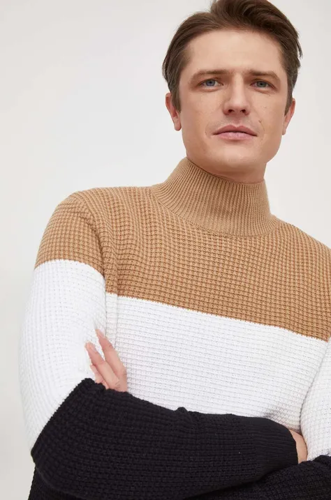 BOSS gyapjúkeverék pulóver könnyű, férfi, garbónyakú