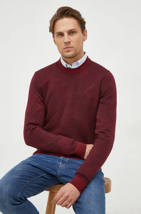 BOSS sweter wełniany męski kolor bordowy lekki