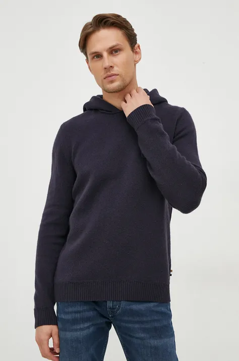Vuneni pulover BOSS za muškarce, boja: tamno plava, lagani