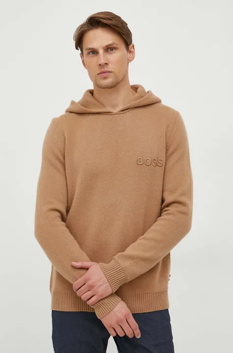 Вовняний светр BOSS чоловічий колір бежевий легкий