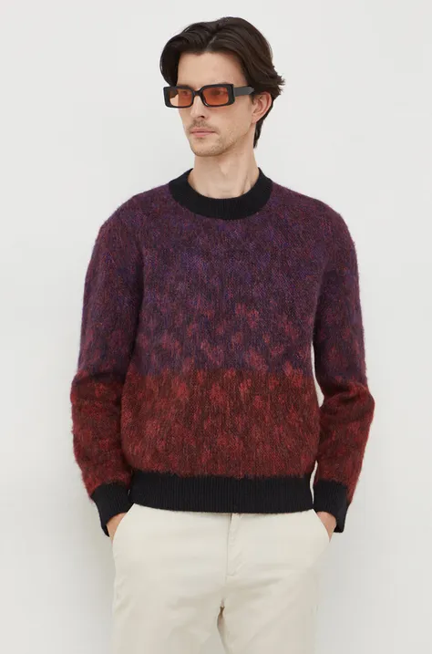 Пуловер с вълна BOSS мъжки в бордо