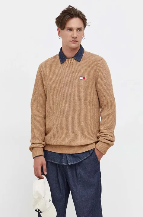 Βαμβακερό πουλόβερ Tommy Jeans χρώμα: μπεζ