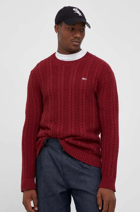 Tommy Jeans sweter bawełniany kolor bordowy