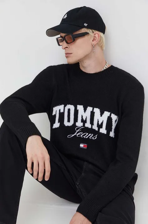 Pulover Tommy Jeans za muškarce, boja: crna