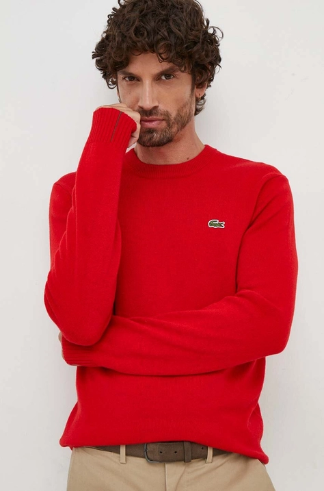 Lacoste sweter wełniany męski kolor czerwony