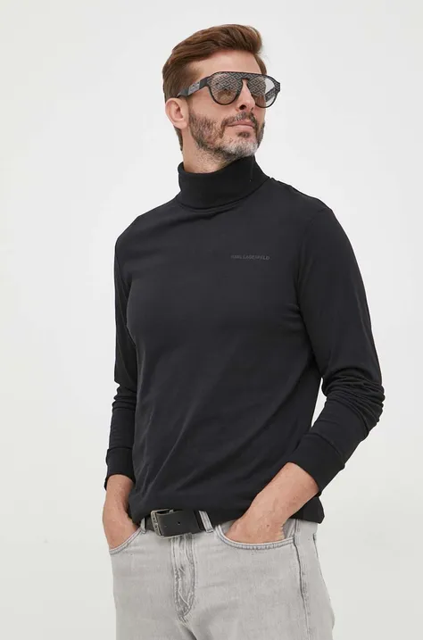 Βαμβακερή μπλούζα με μακριά μανίκια Karl Lagerfeld χρώμα: μαύρο