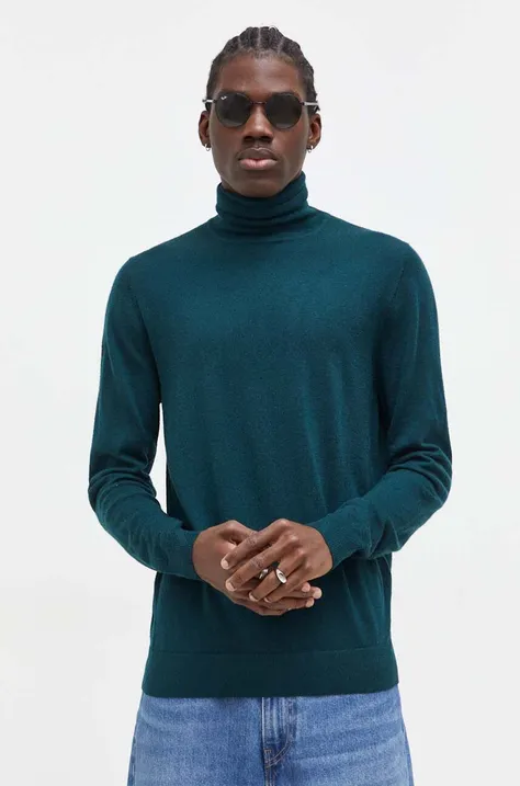 Vuneni pulover Superdry za muškarce, boja: zelena, lagani, s dolčevitom