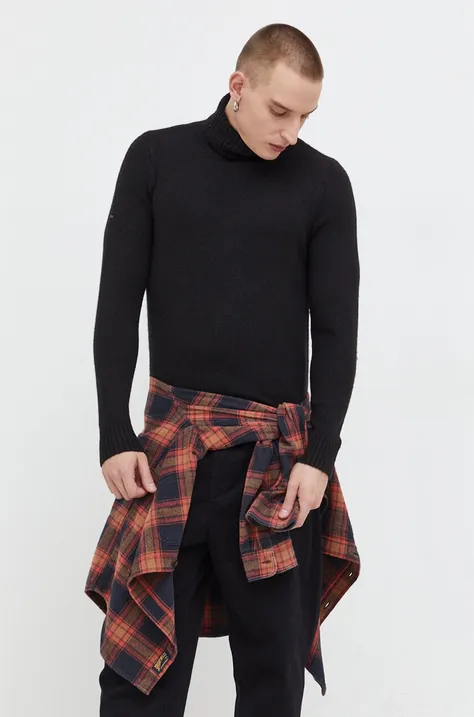 Superdry sweter z domieszką wełny męski kolor czarny ciepły z golferm