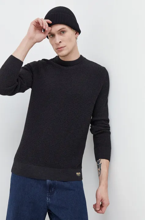 Памучен пуловер Superdry в черно