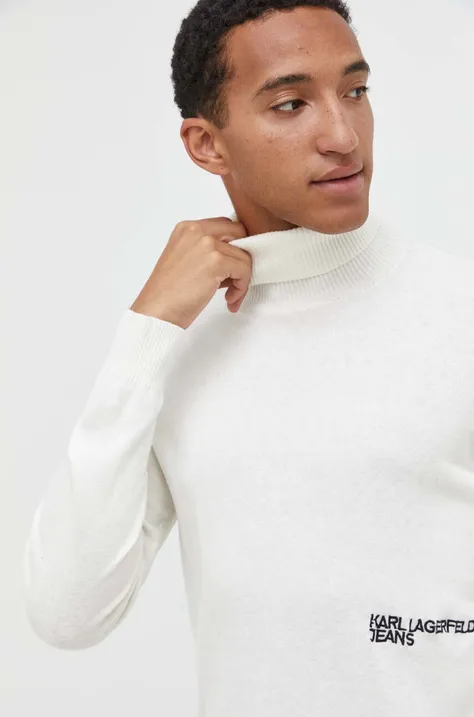 Karl Lagerfeld Jeans sweter z domieszką wełny męski kolor beżowy lekki z golferm