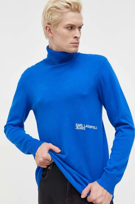 Пуловер с вълна Karl Lagerfeld Jeans мъжки в синьо от лека материя с поло