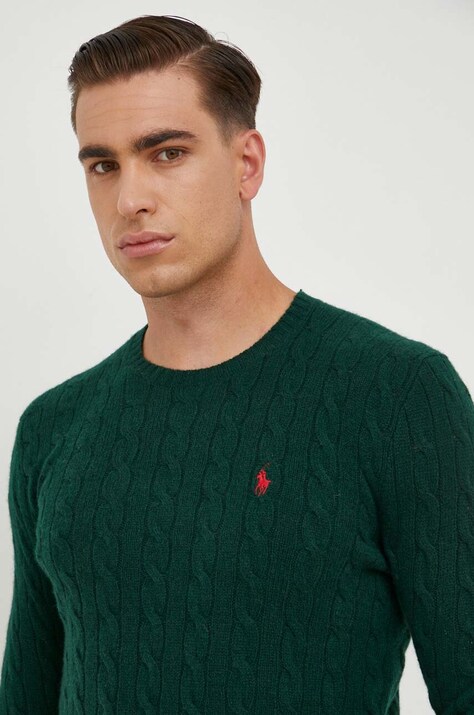 Μάλλινο πουλόβερ Polo Ralph Lauren ανδρικά, χρώμα: πράσινο