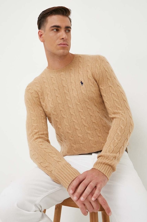 Polo Ralph Lauren sweter wełniany męski kolor beżowy